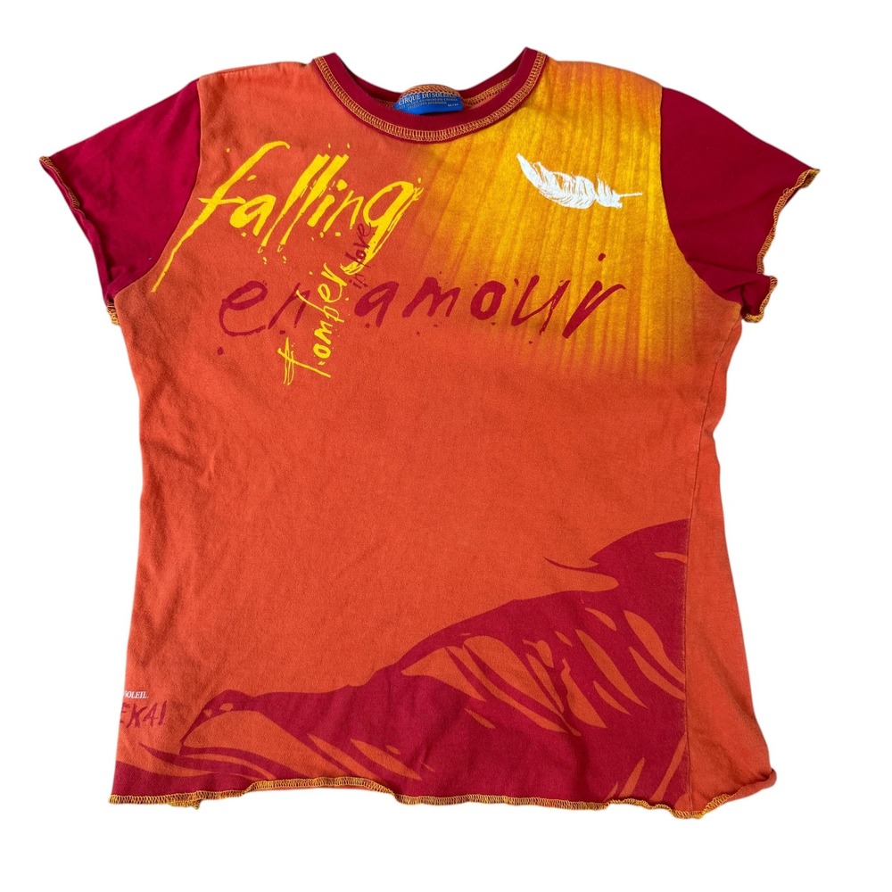 Cirque du Soleil Varekai T-Shirt Falling in Love Baby Tee Medium Orange Red Y2K
